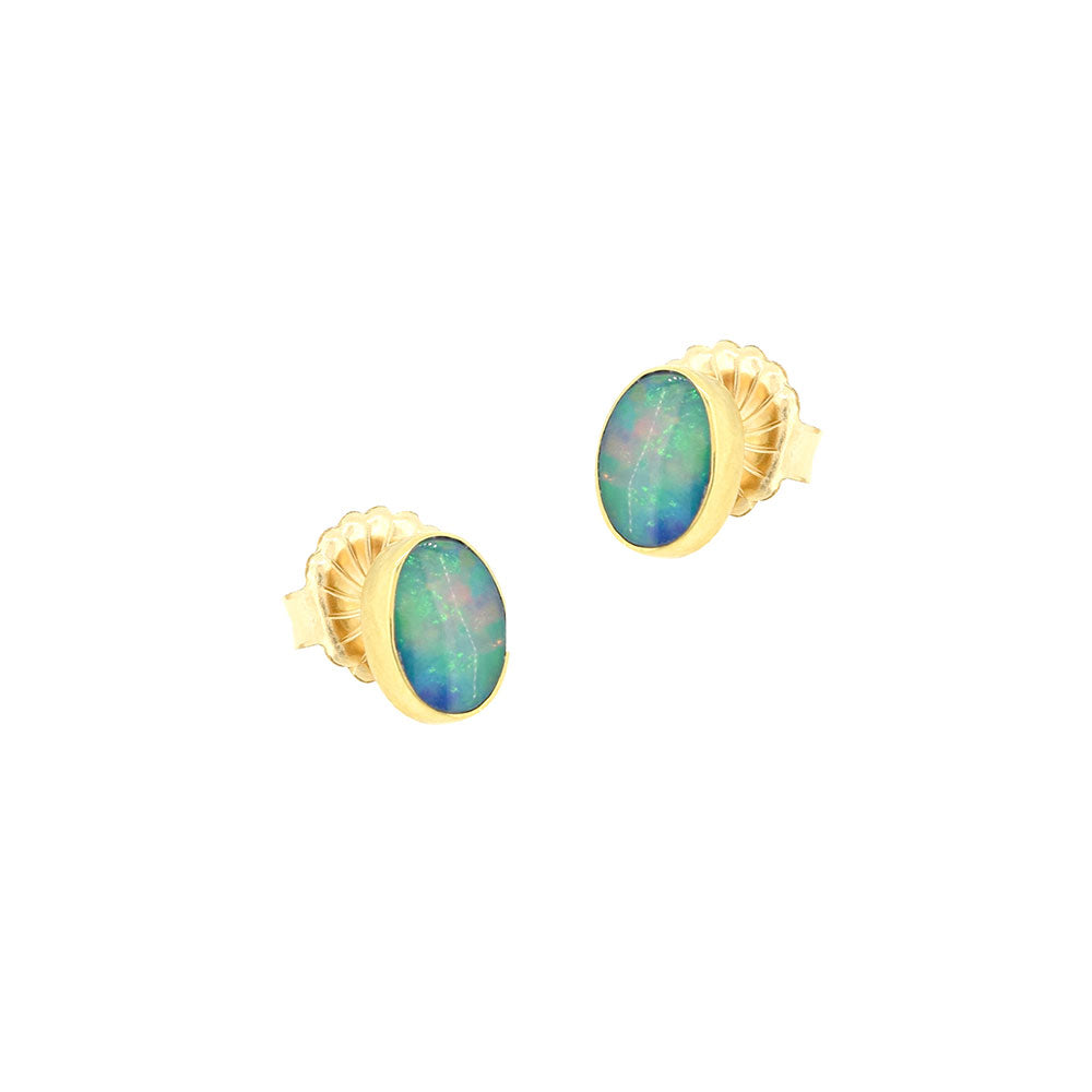 14 Karat Yellow Gold Ethiopian Opals stud earrings