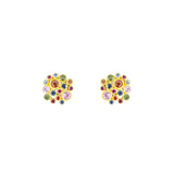18 Karat Matte Yellow Gold Post Earring with Multi Color Sapphire Cluster