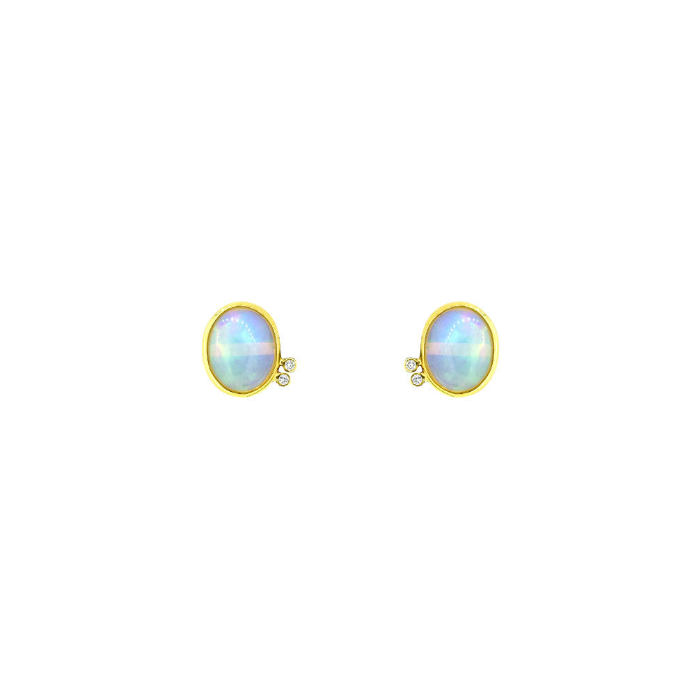 18 Karat Yellow Gold stud earrings with 2 Opals Cabochon