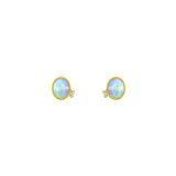18 Karat Yellow Gold stud earrings with 2 Opals Cabochon