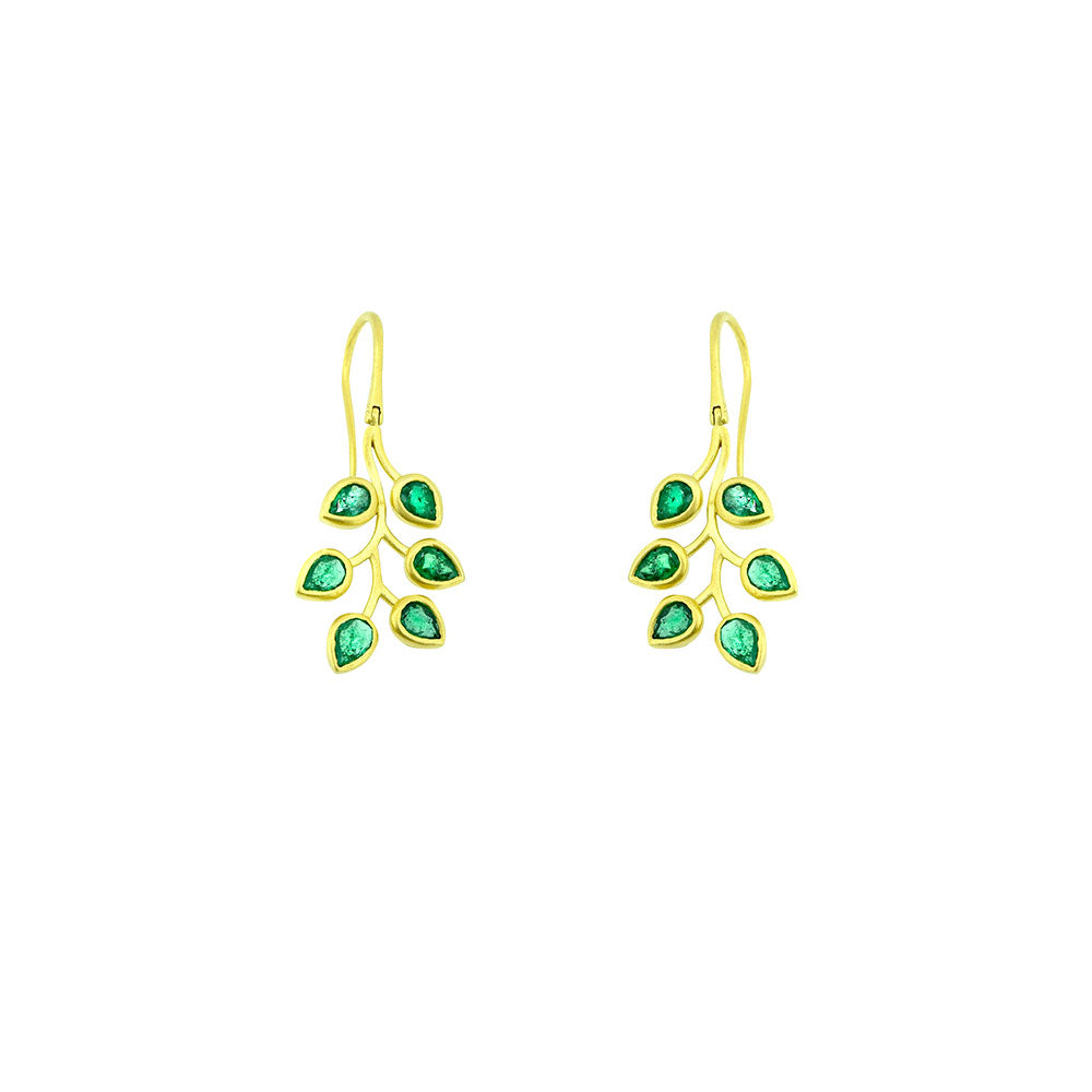 18 Karat Yellow Gold Leaf earrings with Emeralds