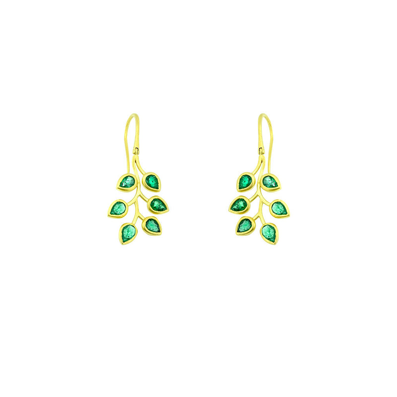 18 Karat Yellow Gold Leaf earrings with Emeralds