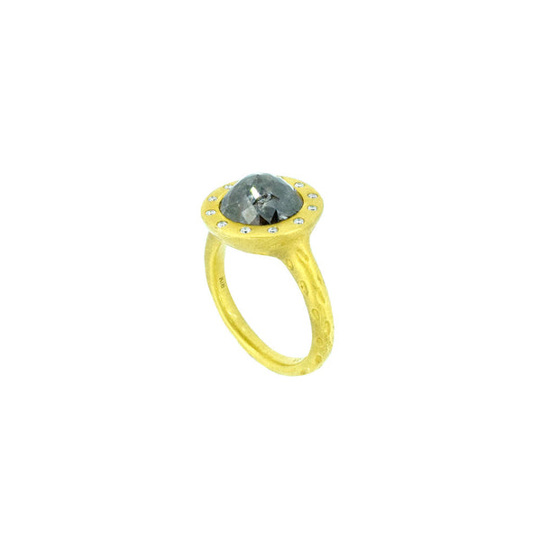18 Karat Yellow Matte Gold ring with Raw Brown Diamond