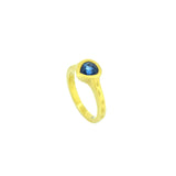18 Karat Yellow Matte Gold ring gold with Pear shape Blue Sapphire