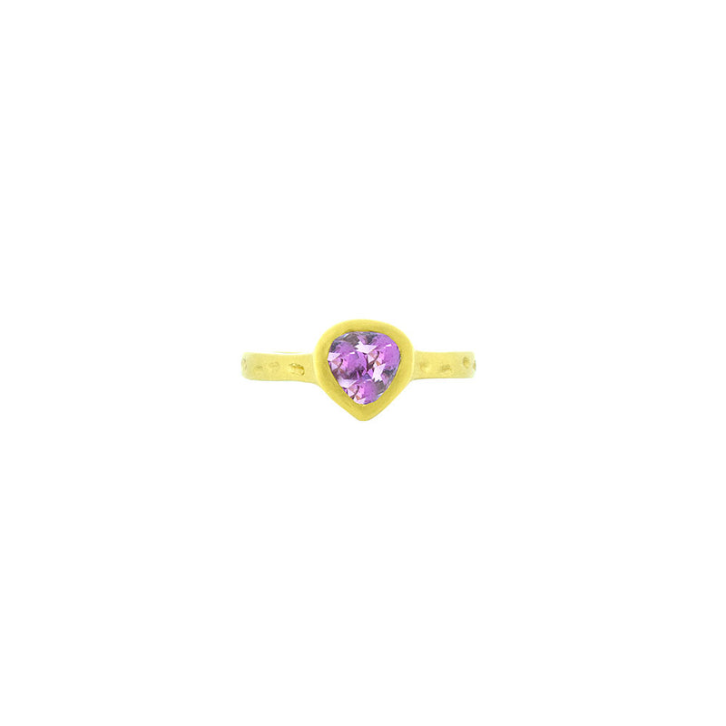 18 Karat Yellow Matte Gold ring gold with Pear shape Pink Sapphire