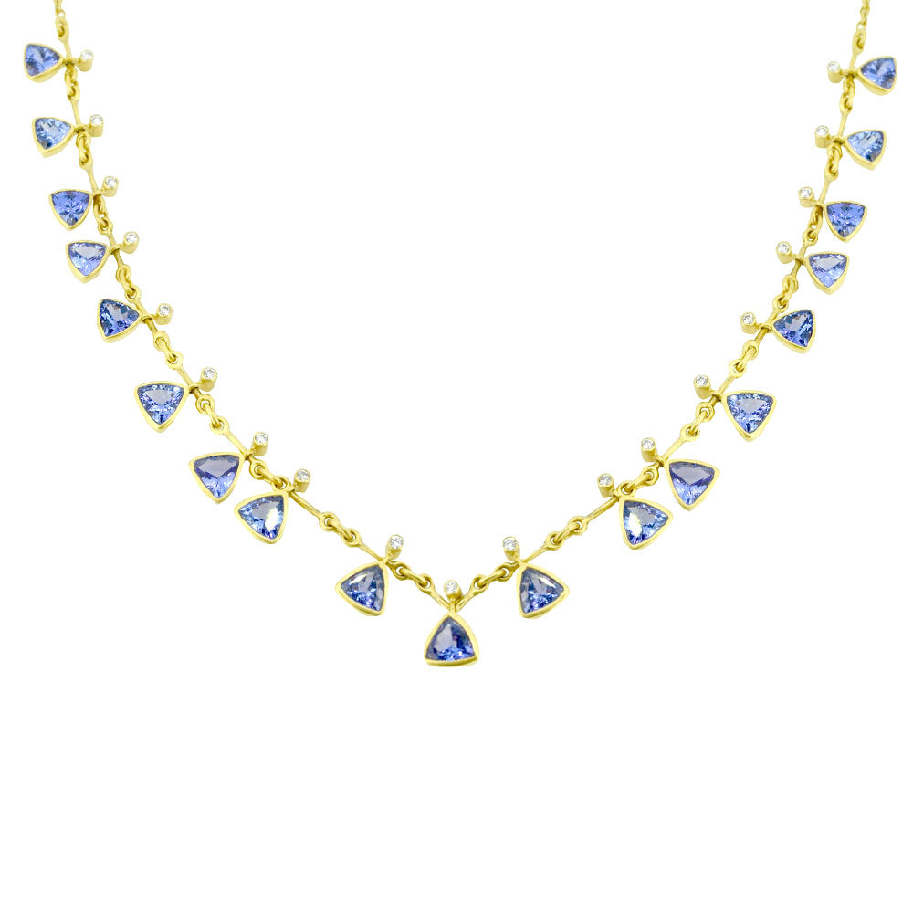 18 Karat Yellow Gold necklace with Tanzanite Trillian drops