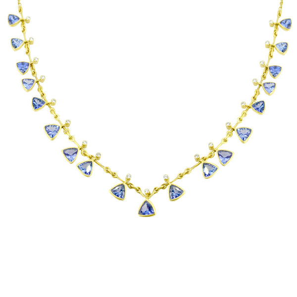 18 Karat Yellow Gold necklace with Tanzanite Trillian drops