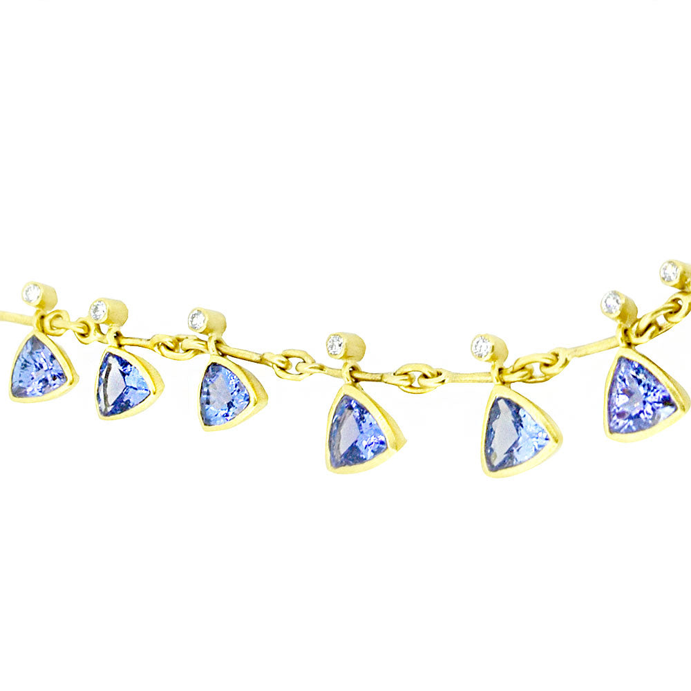 18 Karat Yellow Gold necklace with Tanzanite Trillian drops