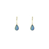 14 Karat Yellow Gold earrings with 2 Ethiopian Opals Pear shape drops