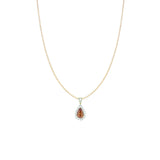 14 Karat Yellow Gold pendant with Orange Red Sapphire Pear Shape and diamond halo