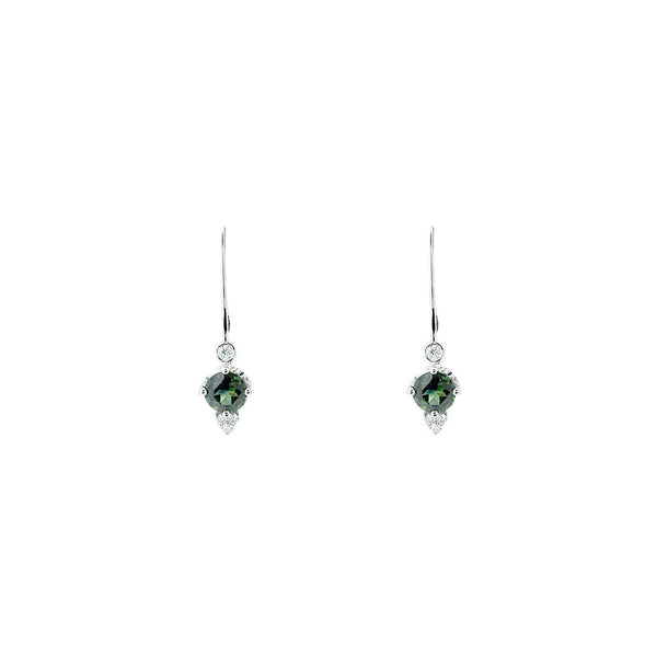 14 Karat White Gold earrings with Blue Green Sapphire and diamonds