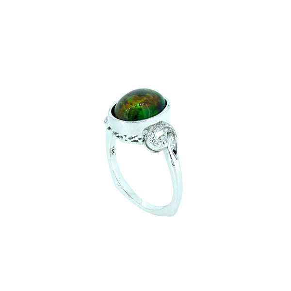 14 Karat White Gold ring with Ethiopian Opal Cabachon and diamonds