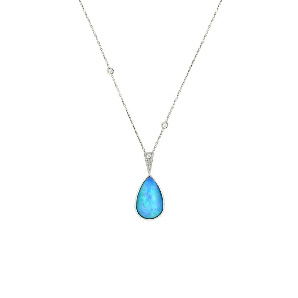 14 Karat White Gold pendant with Ethiopian Opal Pear drop