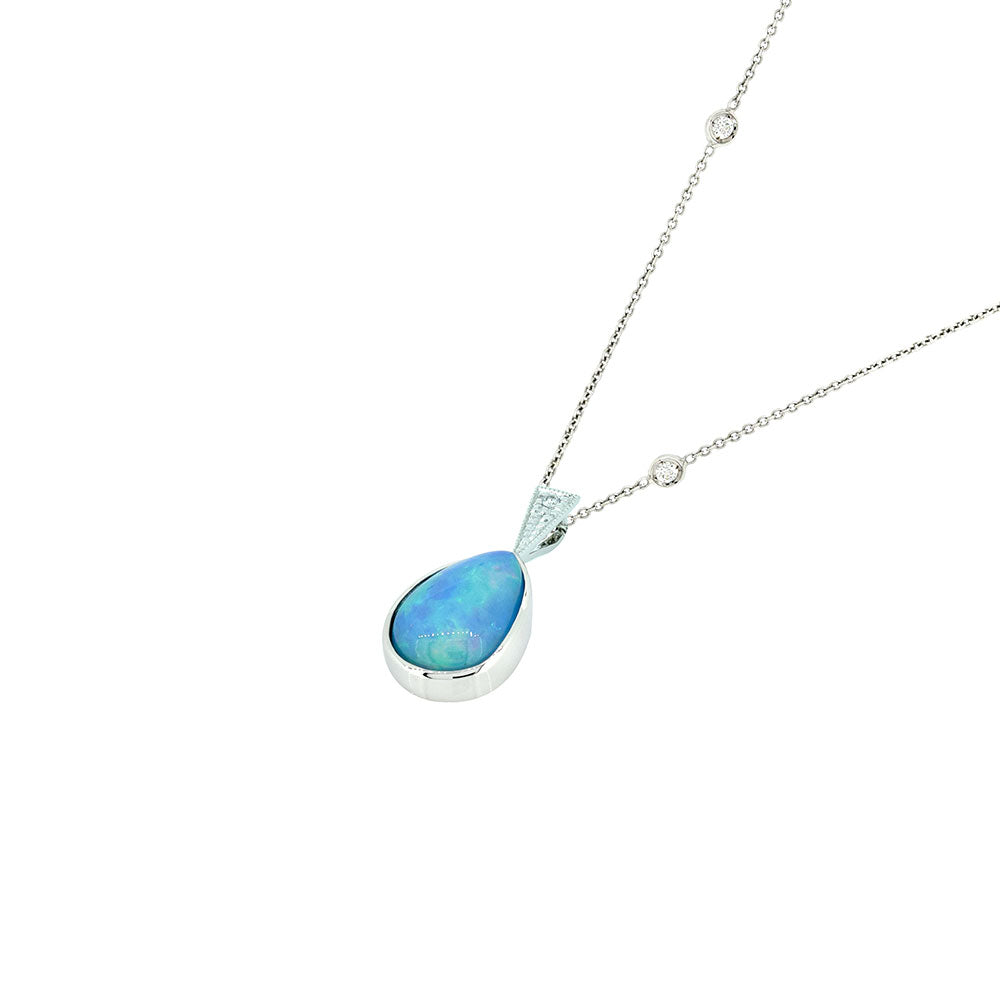 14 Karat White Gold pendant with Ethiopian Opal Pear drop