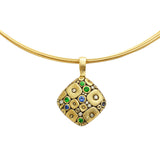 18 Karat Yellow Gold Soft Mosaic pendant with Sapphires, Tsavorites and Diamonds