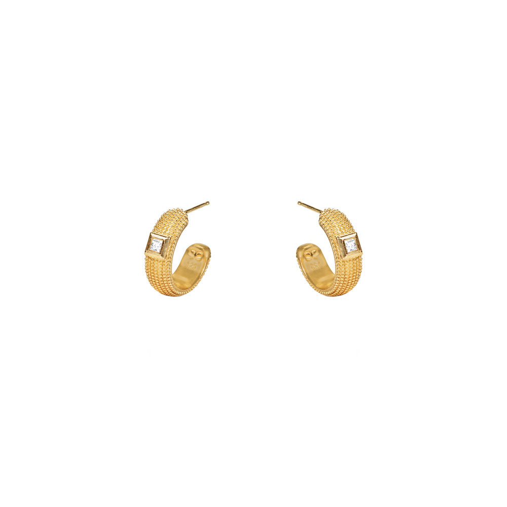 14 Karat Textured Yellow Gold NALA Half Hoop Diamond earrings