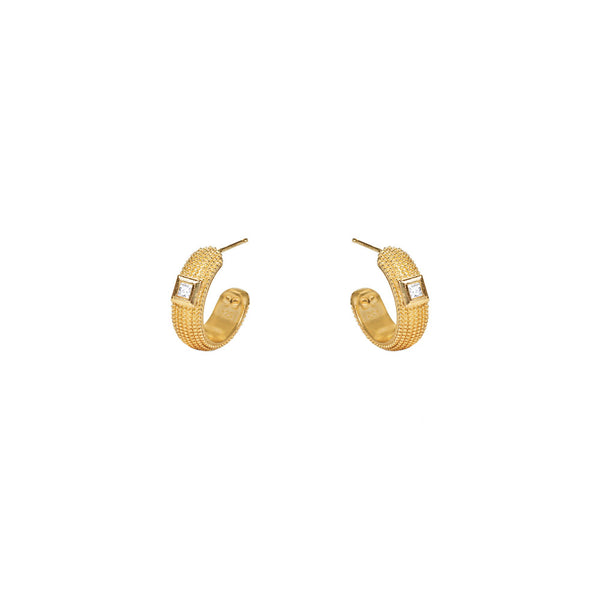 14 Karat Textured Yellow Gold NALA Half Hoop Diamond earrings