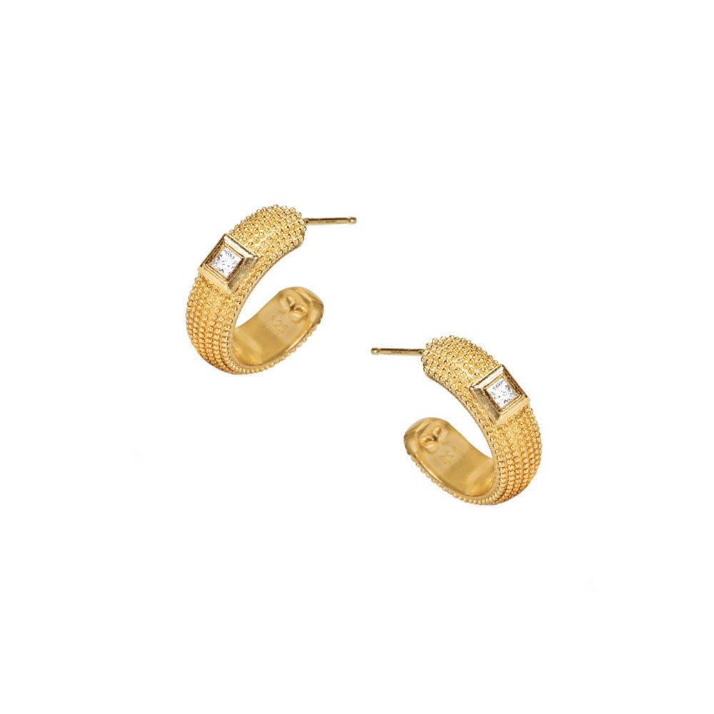 14 Karat Textured Yellow Gold NALA Half Hoop Diamond earrings