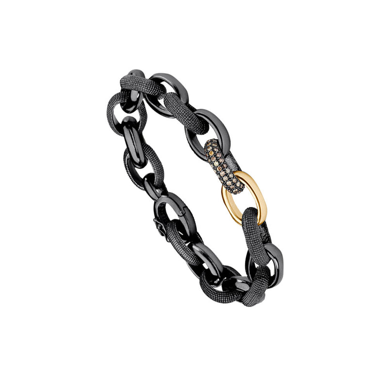 Sterling Silver Black Rhodium NASH Link Bracelet with 3 Champagne Diamond Links