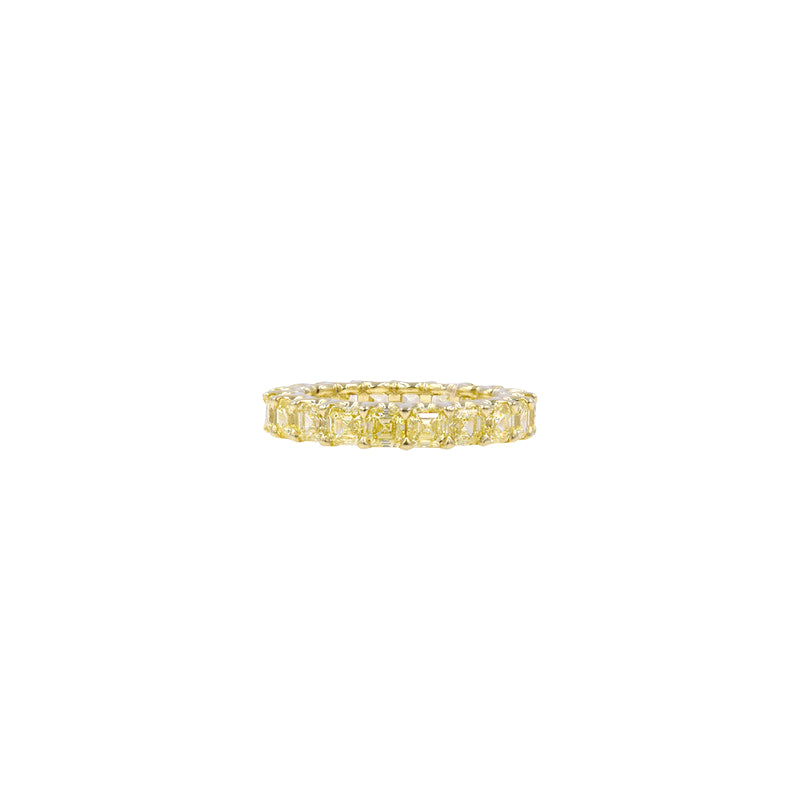 18 Karat Yellow Gold Eternity Band with Fancy Yellow Asscher Cut Diamonds Band