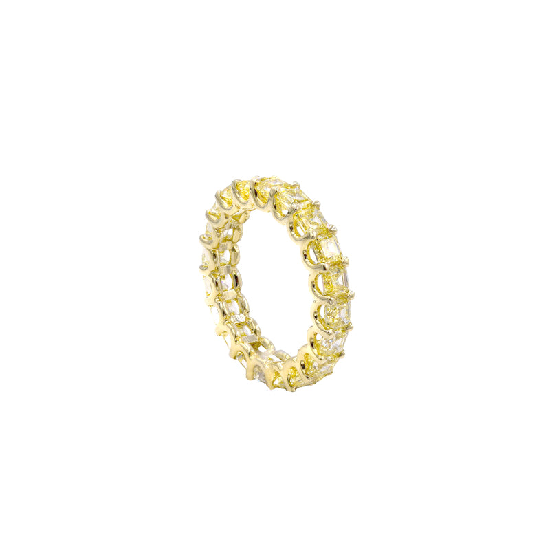 18 Karat Yellow Gold Eternity Band with Fancy Yellow Asscher Cut Diamonds Band