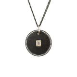 Sterling Silver Black Rhodium ODUS Disc Pendant with Baguette Round Diamonds