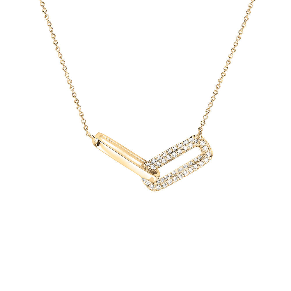 18 Karat Yellow Gold Diamond paperclip necklace