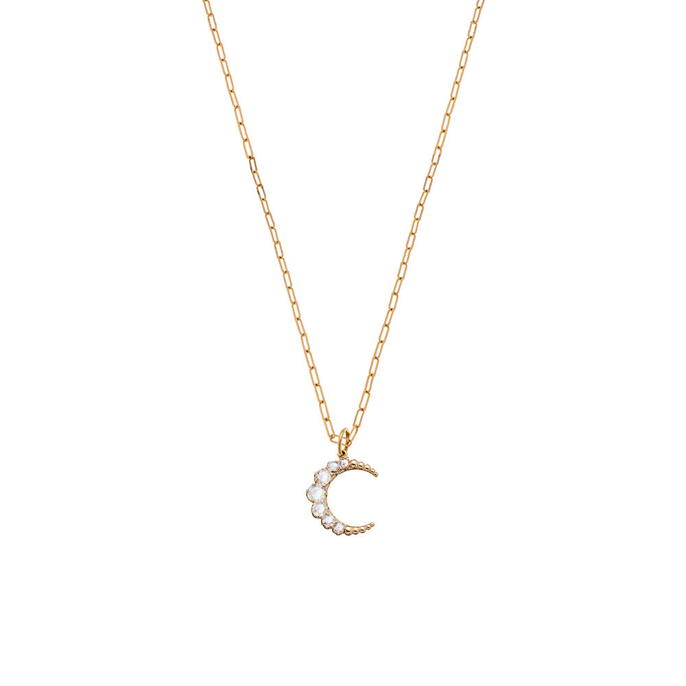 Karat Yellow Gold Large Crescent Moon pendant with white Diamonds