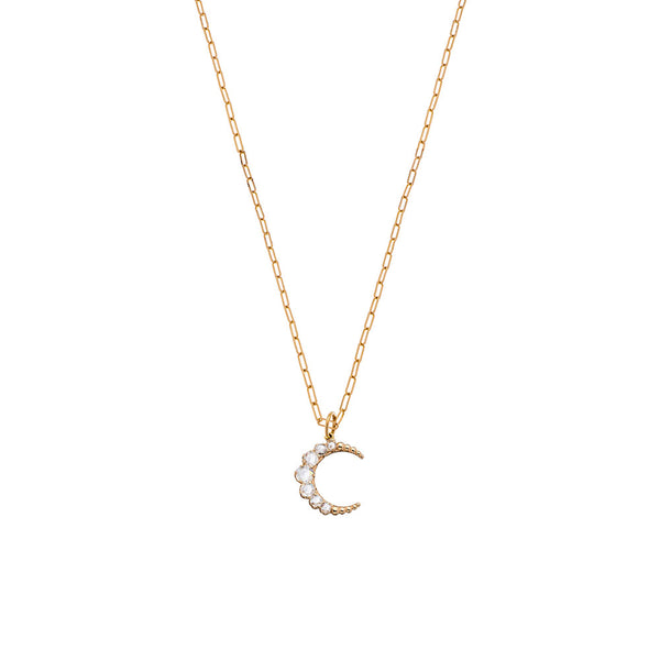 Karat Yellow Gold Large Crescent Moon pendant with white Diamonds