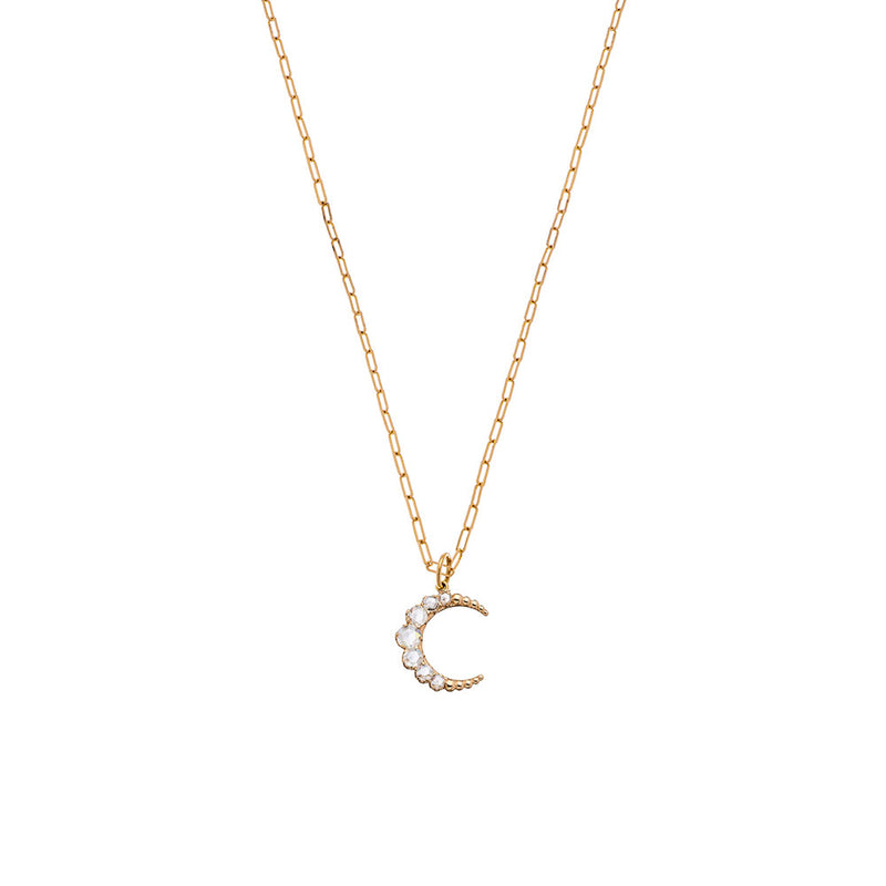 Karat Yellow Gold Large Crescent Moon pendant with white Diamonds
