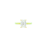 18 Karat Yellow Gold ring with center Diamond Emerald Cut, internally flawless