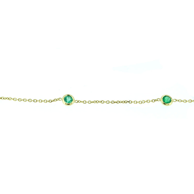 14 Karat Yellow Gold Station Necklace with Round Emeralds
