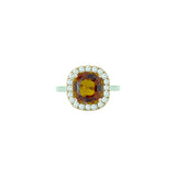 18 Karat White Gold and Rose Gold Ring with Cushion Cut Tourmaline and Diamond halo