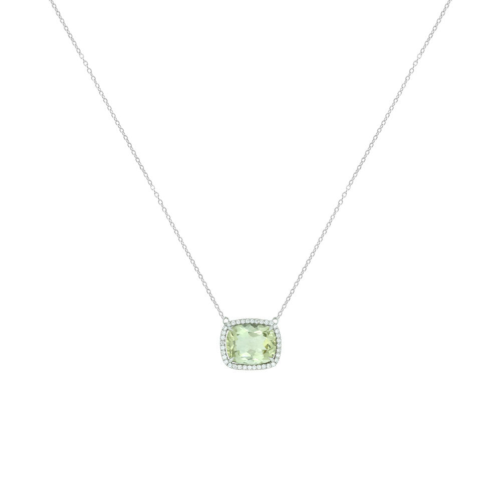 18 Karat White Gold necklace with Mint Green Tourmaline and diamonds