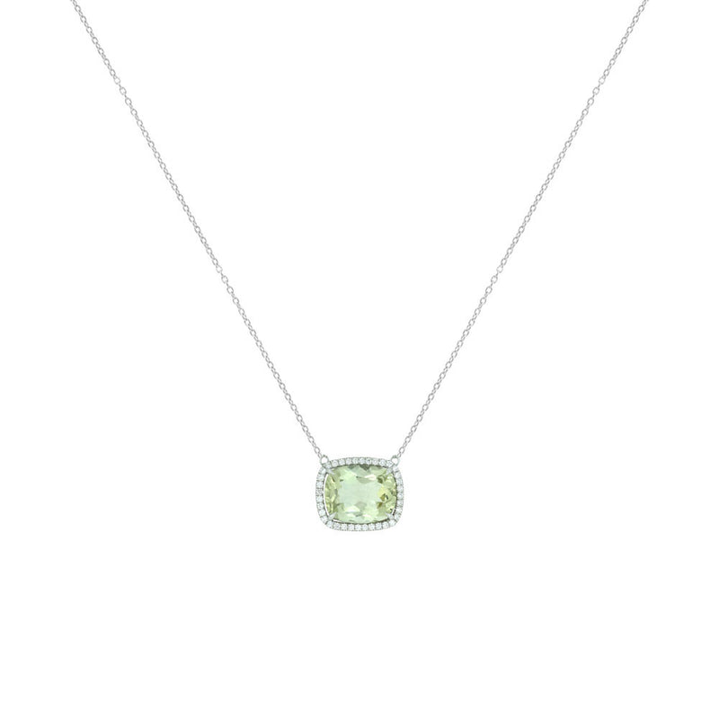 18 Karat White Gold necklace with Mint Green Tourmaline and diamonds