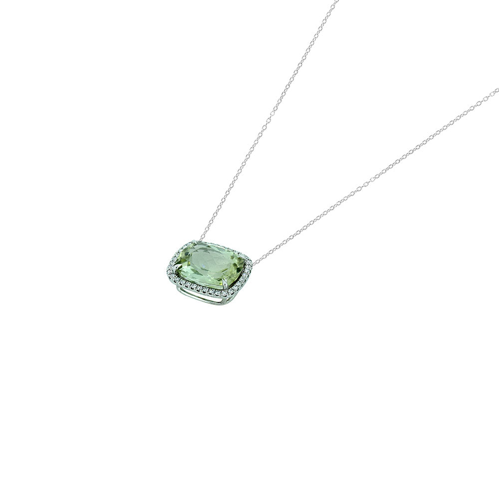 18 Karat White Gold necklace with Mint Green Tourmaline and diamonds