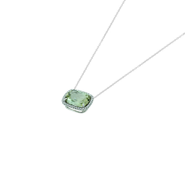 18 Karat White Gold necklace with Mint Green Tourmaline and diamonds