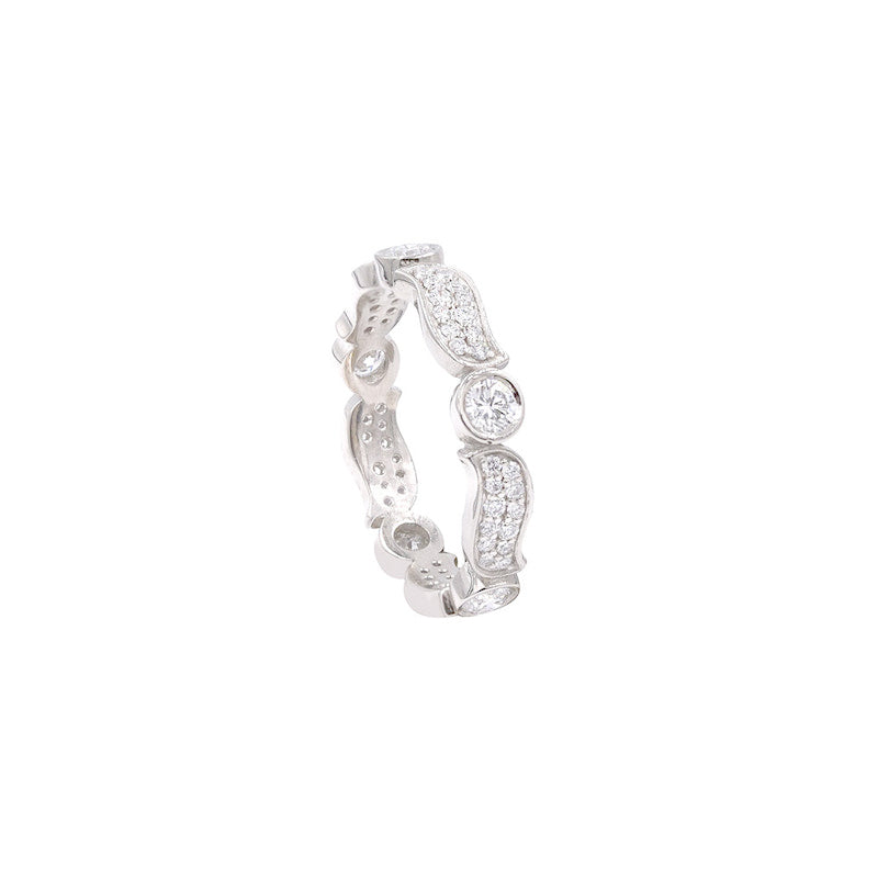 18 Karat White Gold Diamond Wave Band