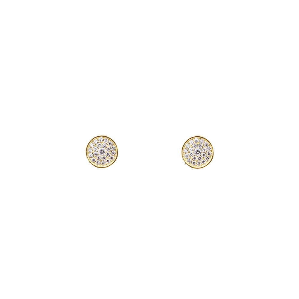 18 Karat Yellow Gold Disc Earrings with 46 White Round Diamonds