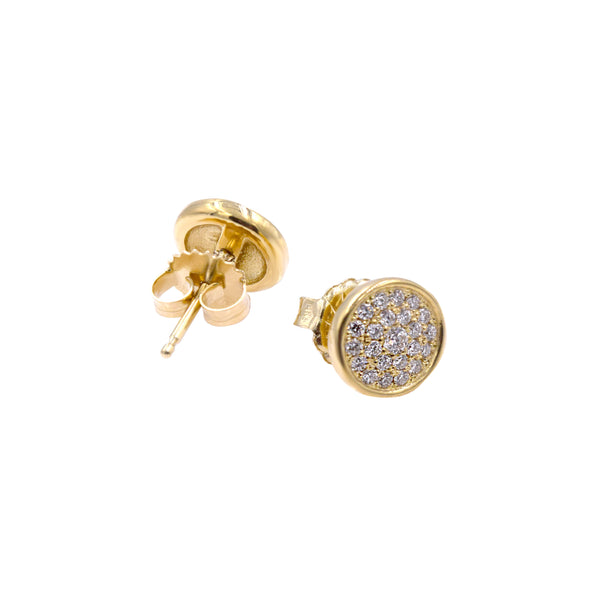 18 Karat Yellow Gold Disc Earrings with 46 White Round Diamonds