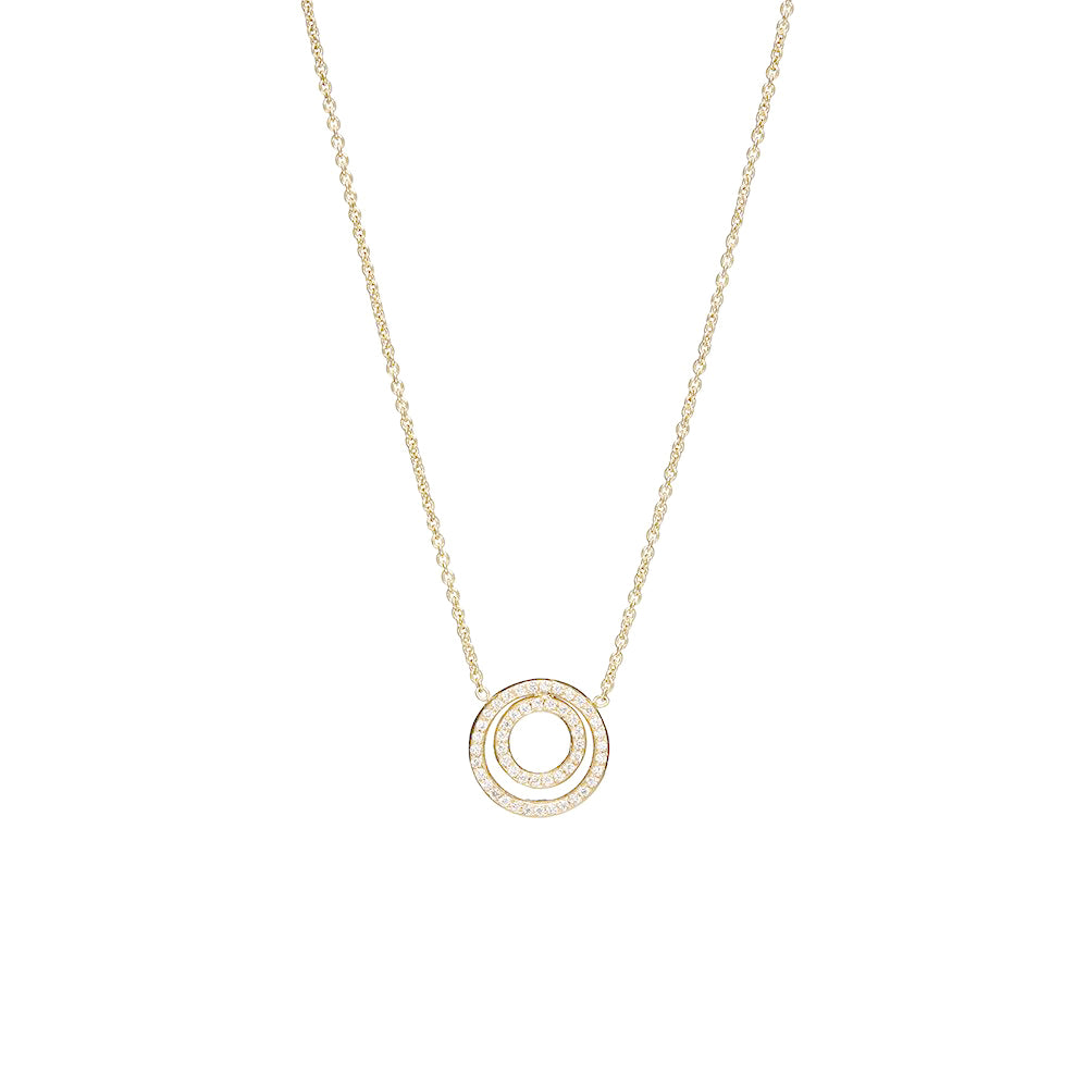 18 Karat Yellow Gold Double Circle Diamond Necklace