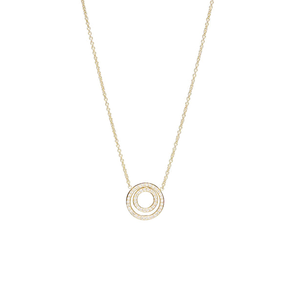 18 Karat Yellow Gold Double Circle Diamond Necklace