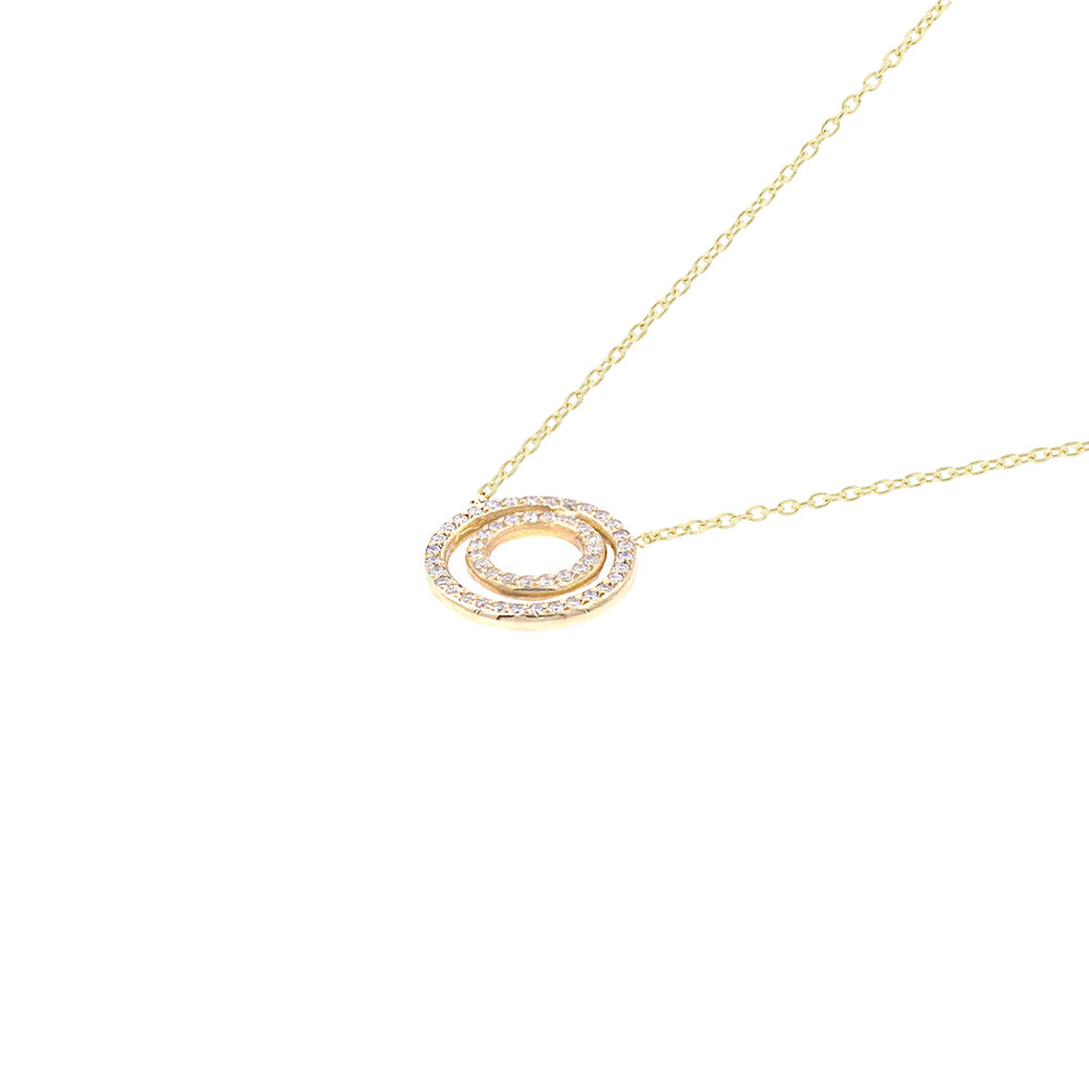 18 Karat Yellow Gold Double Circle Diamond Necklace