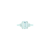 18 Karat White Gold 3 Stone Ring with GIA Emerald Cut Diamond and Side Trapezoid Diamonds