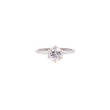 18 Karat White Gold Ring with 6 Prong Setting, White Diamond Round American Rose Brilliant Cut