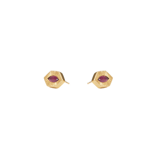 18 Karat Yellow Gold Ruby Stud Earrings