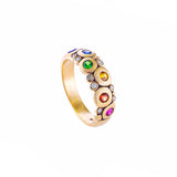 18 Karat Yellow Gold Rainbow Candy ring with Multi colored Sapphires, Ruby, Tsavorites and Diamonds