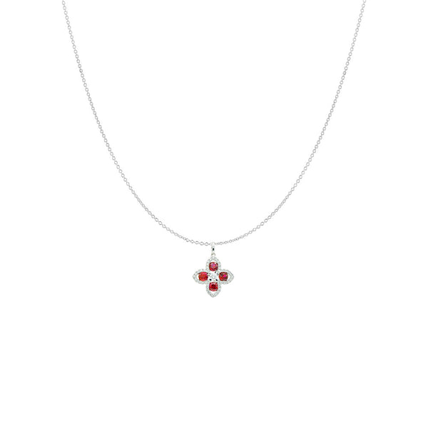 18 Karat White Gold Ruby Flower Pendant Necklace