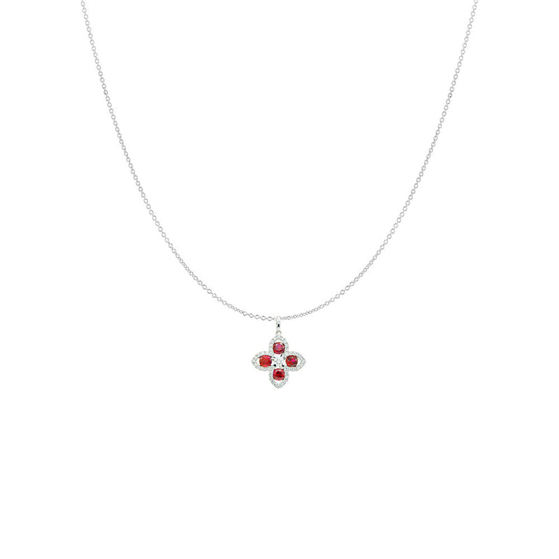 18 Karat White Gold Ruby Flower Pendant Necklace