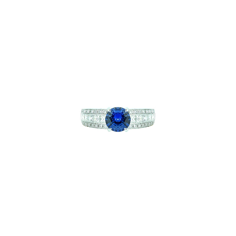 18 Karat White Gold Ring with Ceylon Sapphire and Diamonds